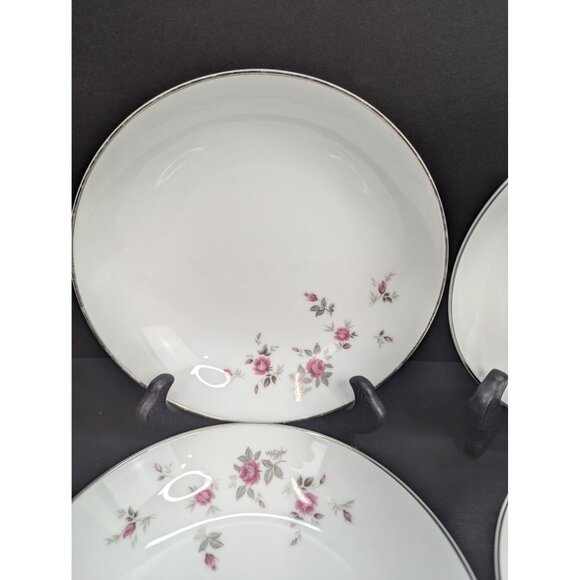 Noritake 6512 Garnet Rose Platinum Trim 7 1/4 Inch Bowl Set of 4 - Picture 2 of 10